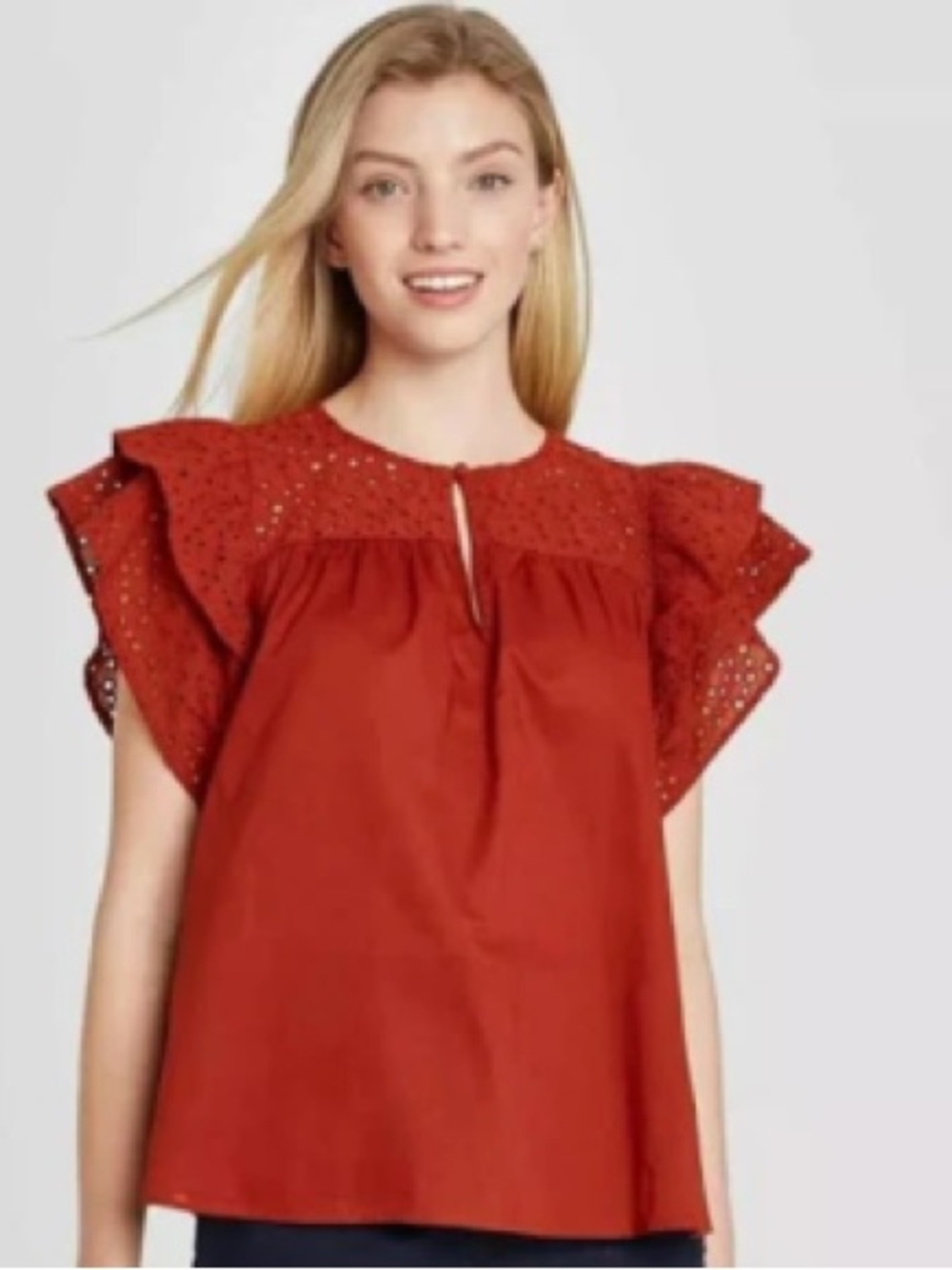 a new day 100% Cotton Eyelet Cotton Peasant Blouse
